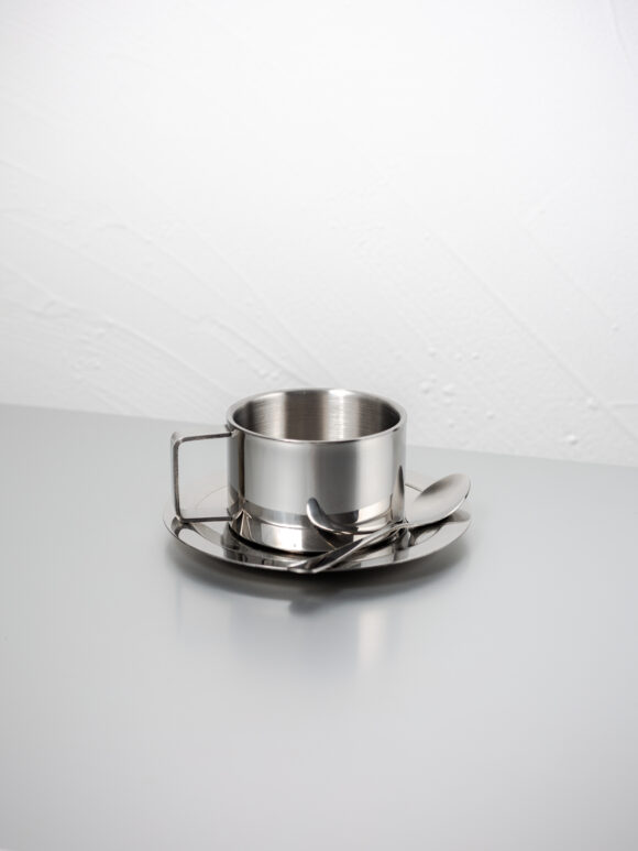 Chrome steel cup and saucer